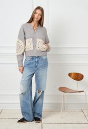 Claire Knitted Zipper Cardigan Grey