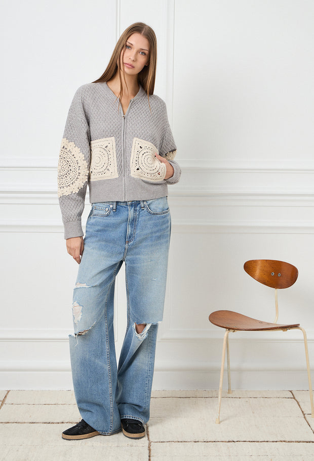 Claire Knitted Zipper Cardigan Grey