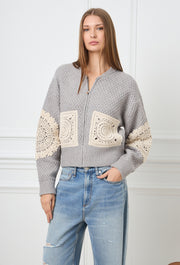 Claire Knitted Zipper Cardigan Grey