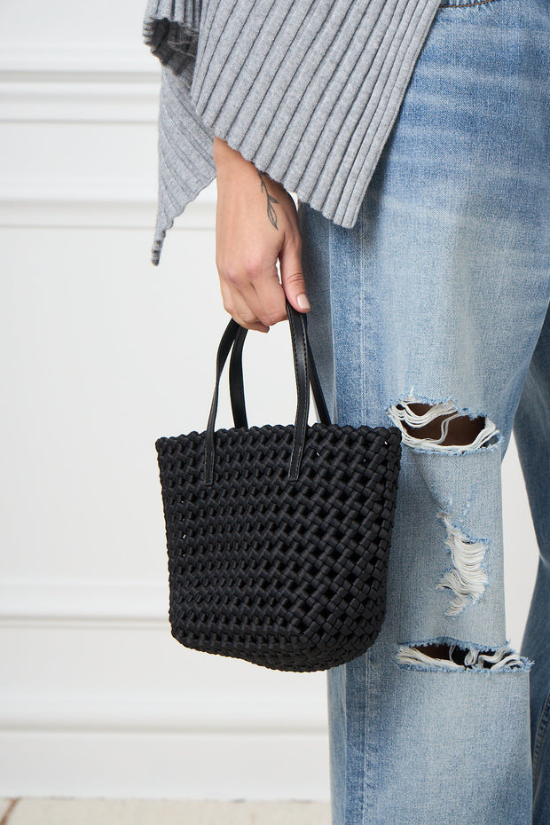 Venice Woven Mini Tote Black