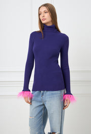 Feather Knitted Turtleneck Purple