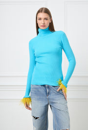 Feather Knitted Turtleneck Turquoise