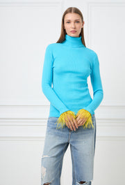 Feather Knitted Turtleneck Turquoise