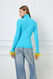 Feather Knitted Turtleneck Turquoise