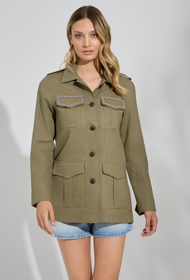 Love Fire Linen Safari Jacket Khaki