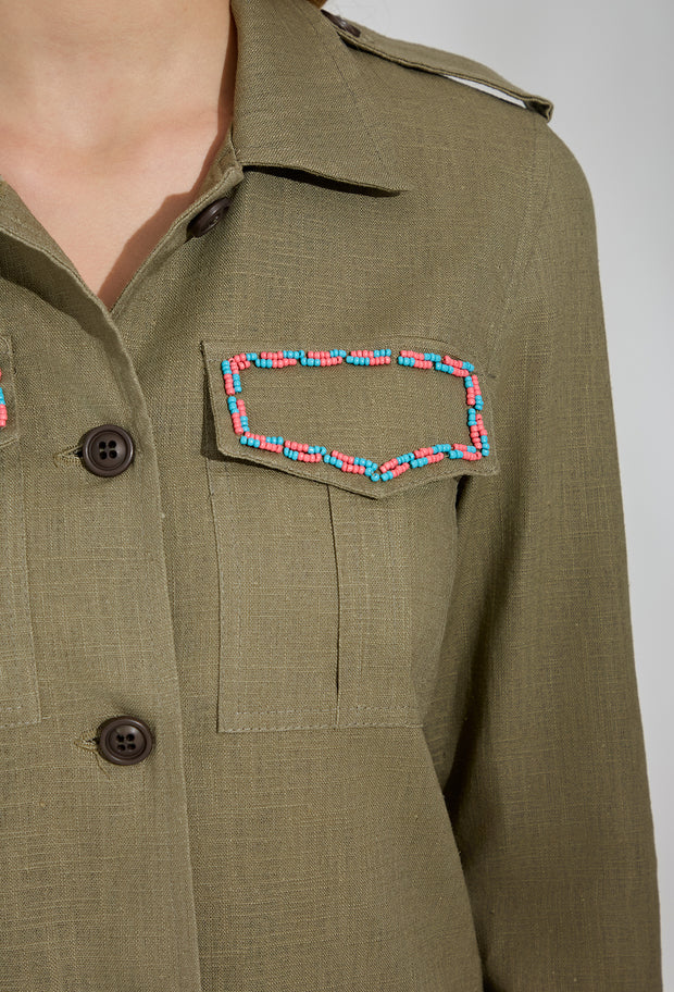 Love Fire Linen Safari Jacket Khaki
