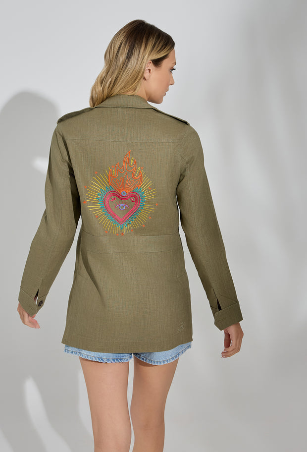 Love Fire Linen Safari Jacket Khaki