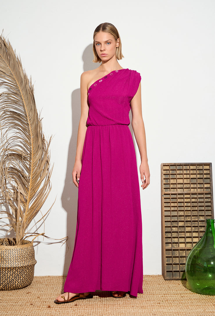 Confetti One Shoulder Dress Fucshia