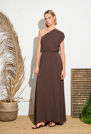 Confetti One Shoulder Dress Brown