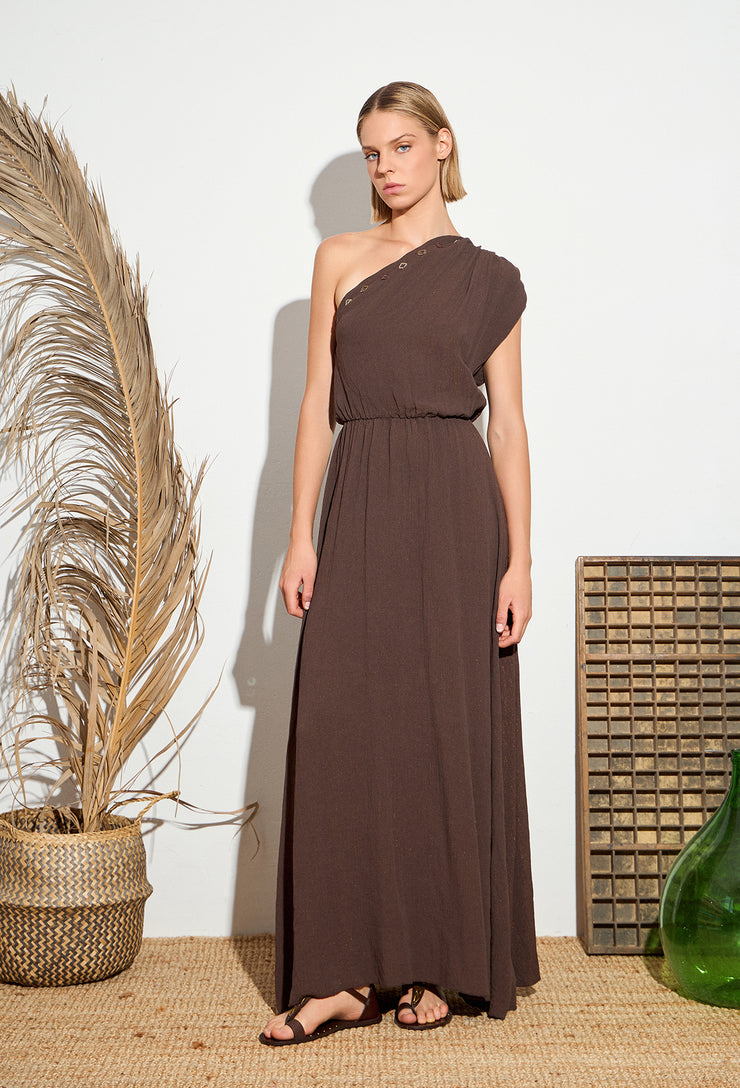 Confetti One Shoulder Dress Brown