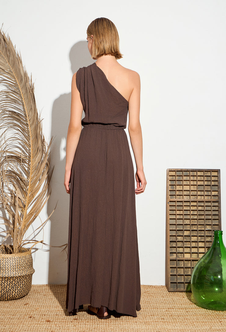Confetti One Shoulder Dress Brown